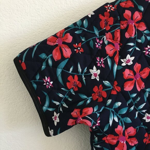 Korean Fashion Quilted Cozy Short Sleeve Top Floral Navy Blue Red Womens M/L - Picture 3 of 12
